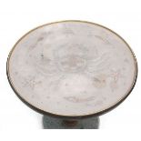 Midcentury ModernA circular metal cocktail table, the linoleum lined top decorated with sealife,