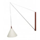 Willem HagoortA nickle-plated and white lacquered metal and teak wall lamp, adjustable in height