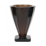 Daum, NancyA conical smoke-coloured facet cut glass vase on square foot, 1930s, signed alongside