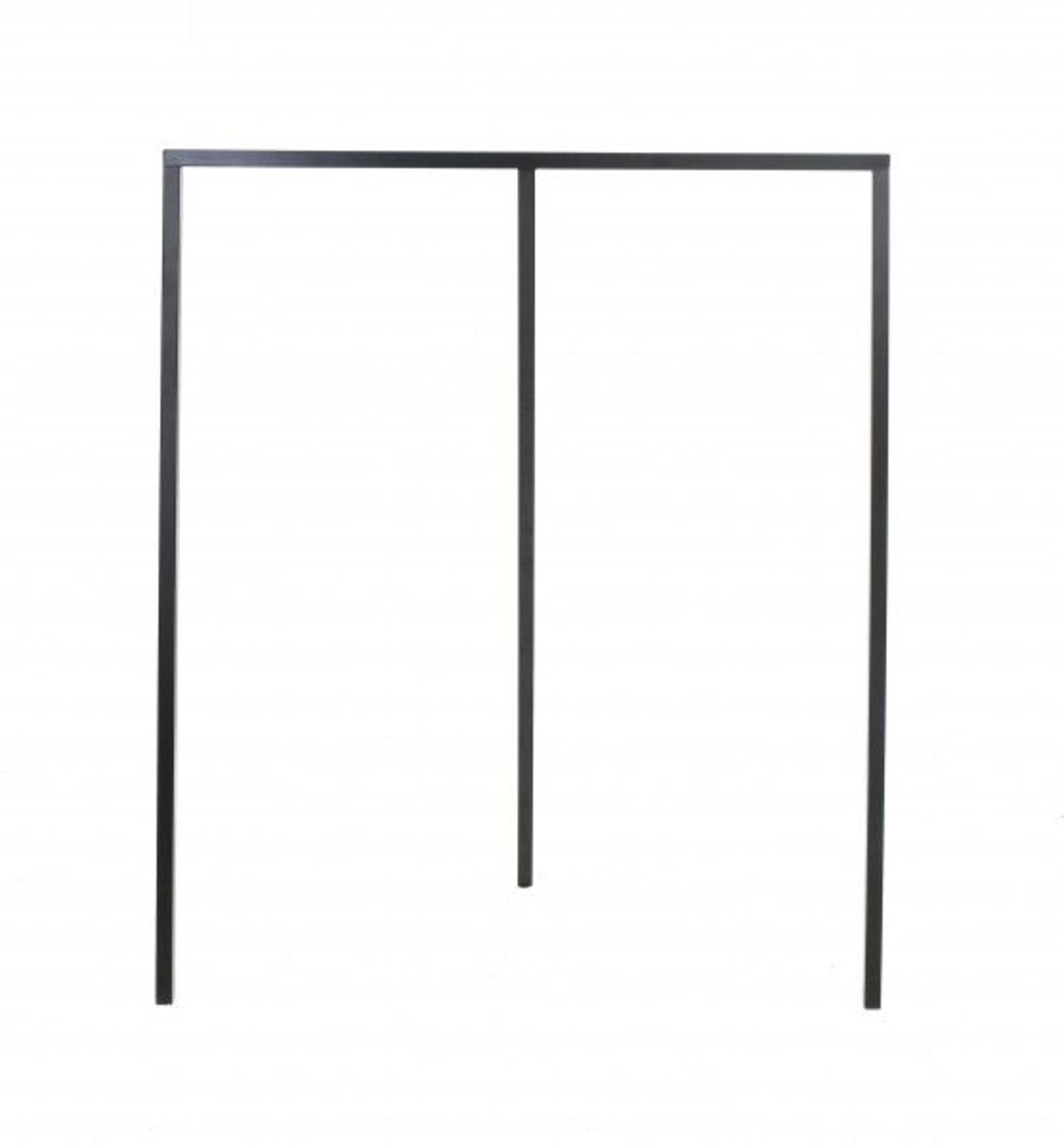 A modern black lacquered metal rack; an enlargement of a trestle.150 x 130 x 65 cm. (hxwxd)