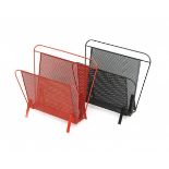 Mathieu Mategot (1910-2001)A red and a black lacquered pierced and folded metal magazine rack,