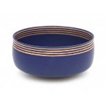 Alev Ebüzziya Siesbye (1938)A blue glazed stoneware bowl decorated with unglazed concentric lines