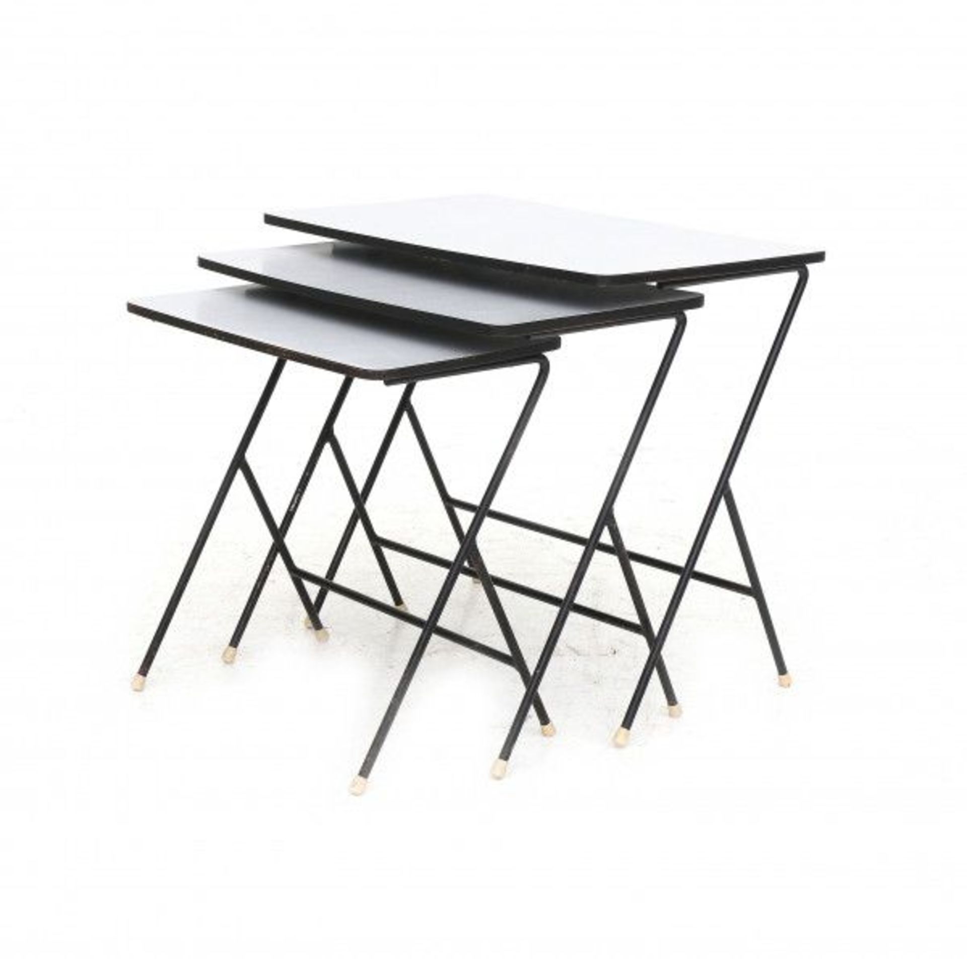 Pilastro, attributedA black lacquered wire steel nest of tables, 1950s.48 x 53 x 33 cm. (hxwx)