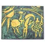 Helmut Friedrich Schäffenacker (1921-2010)A green and yellow glazed ceramic plaque with abstract