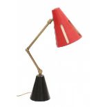 H. Th. A. Busquet (1914-1977)A nickle-plated, black, red and white lacquered metal desk lamp on