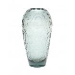 Glasschool LeerdamA petrol blue glass vase designed by A.D. Copier, marked, with etched and
