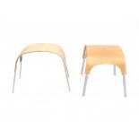 NordicTwo stools, birch plywood seat with matt aluminium frame, possibly Finnish.41,5 x 57,5 x 42
