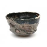 Claude Champy (1944)A stoneware bowl decorated with grey, pink, black, blue and white glaze, signed