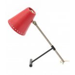 Floris FiedeldijA nickle-plated, black and red lacquered metal desklamp, adjustable in height,