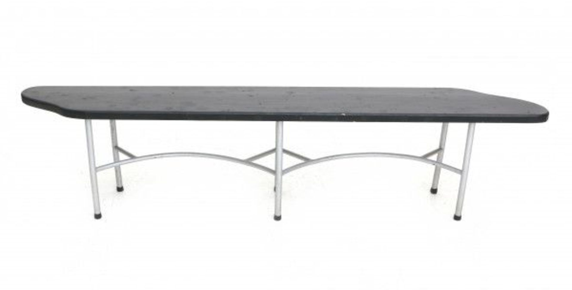 Sybold van Ravesteyn (1889-1983)A rare bench with grey overpainted metal frame and ebonised renewed