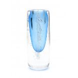 Cees van Olst (1947-2014)A blue glass cylindrical vase internally decorated with airbubbles, unique