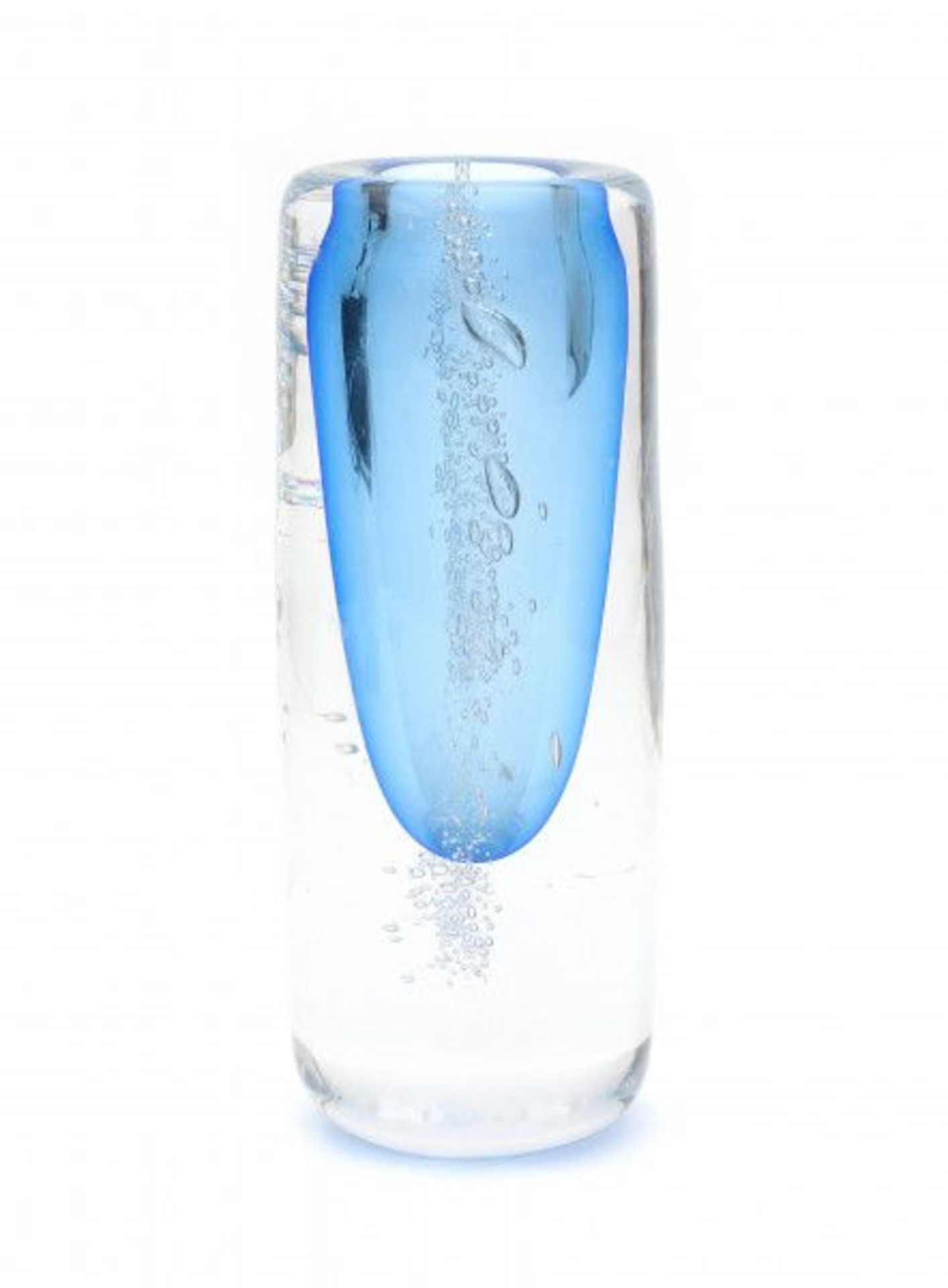 Cees van Olst (1947-2014)A blue glass cylindrical vase internally decorated with airbubbles, unique