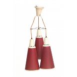 Hiemstra Evolux, AmsterdamA white and red lacquered, partly perforated metal hanging lamp with