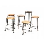 Jan van der Togt (1905-1995)Six wire steel stools with wooden seats, produced by Tomado, designed