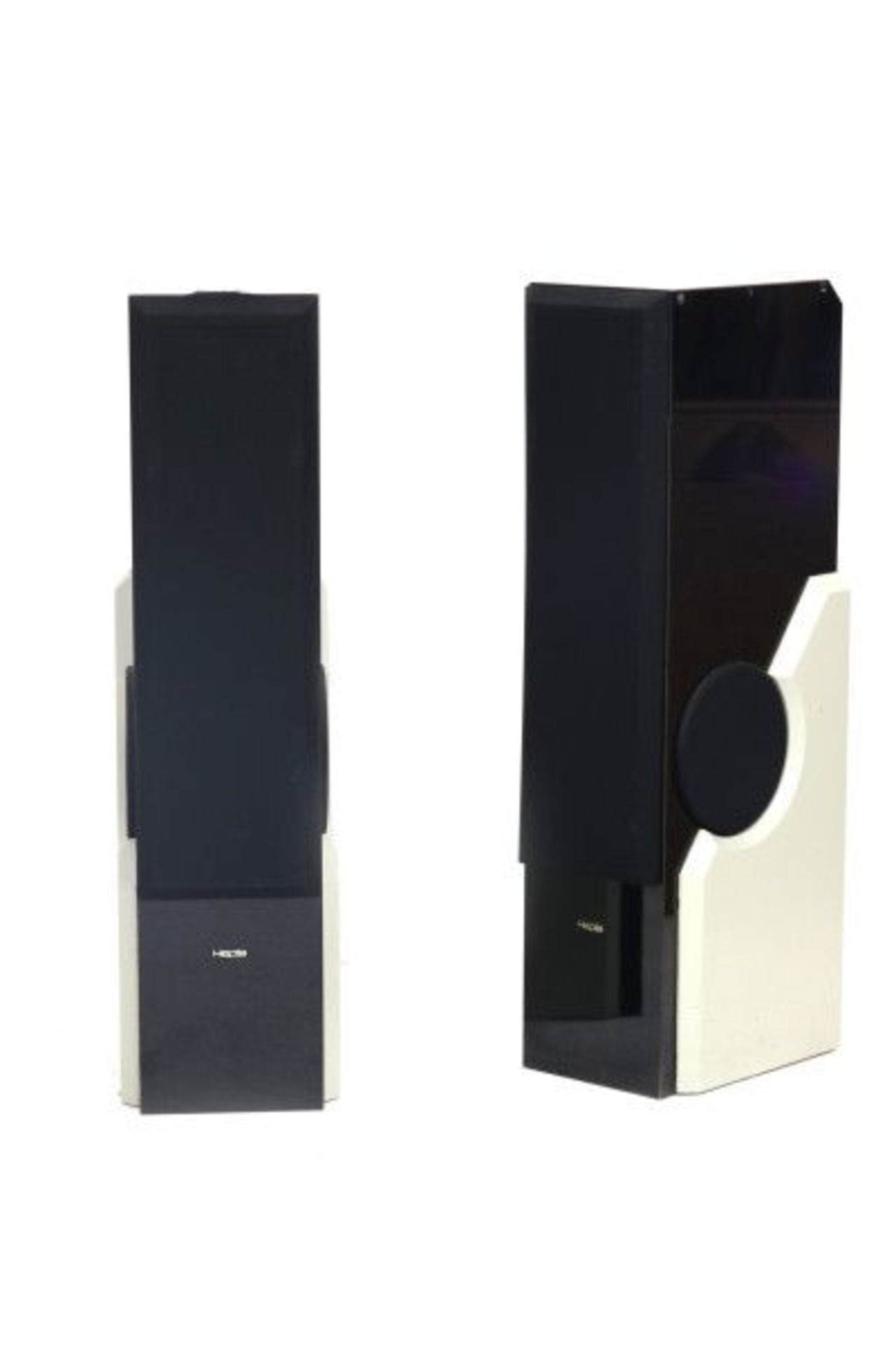 HeptaA pair of grey lacquered and black laminated speakers, type Contender, marked to the back with