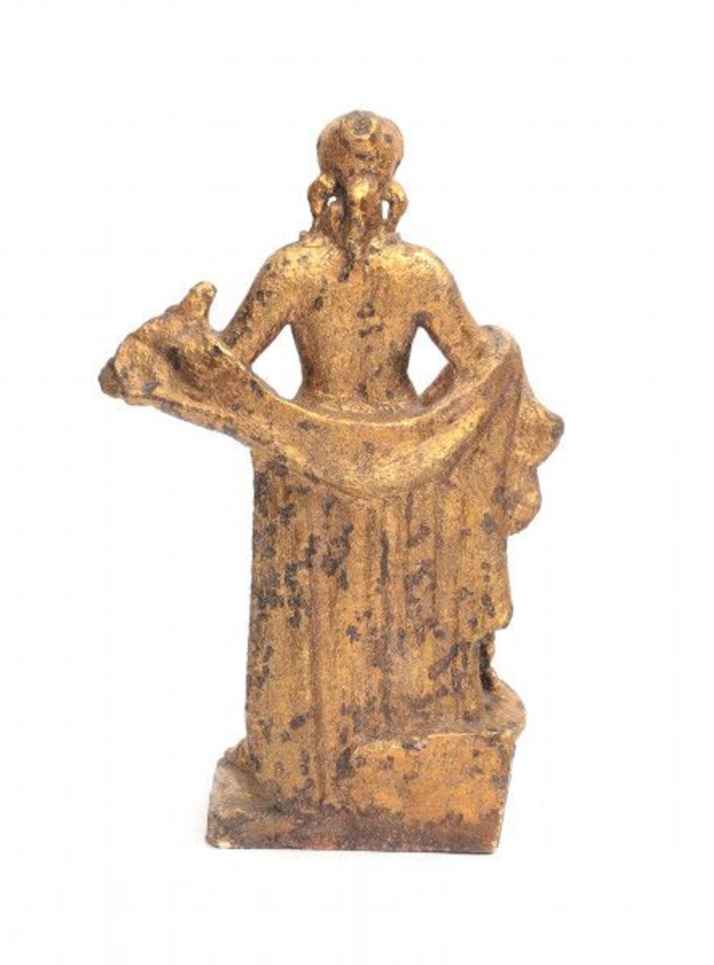 Jo Uiterwaal (attributed) (1897-1972)A gilt chamotte clay figure depicting a female holding a shell - Bild 4 aus 4