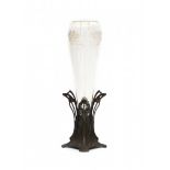 WMFA Jugendstil glass vase in pewter mount, the glass engraved with wavy floral pattern, the mount