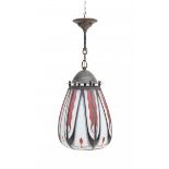Amsterdamse SchoolA painted opaline glass and patinated copper hanging lamp.35 cm. h.
