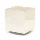 OPI, Milano (Franco Bettonica, Mario Melocchi)A cubical white plastic vase with lattice on clear