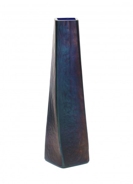 JugendstilA tall rectangular section cobalt blue iridescent glass vase, circa 1900-1910, chipped