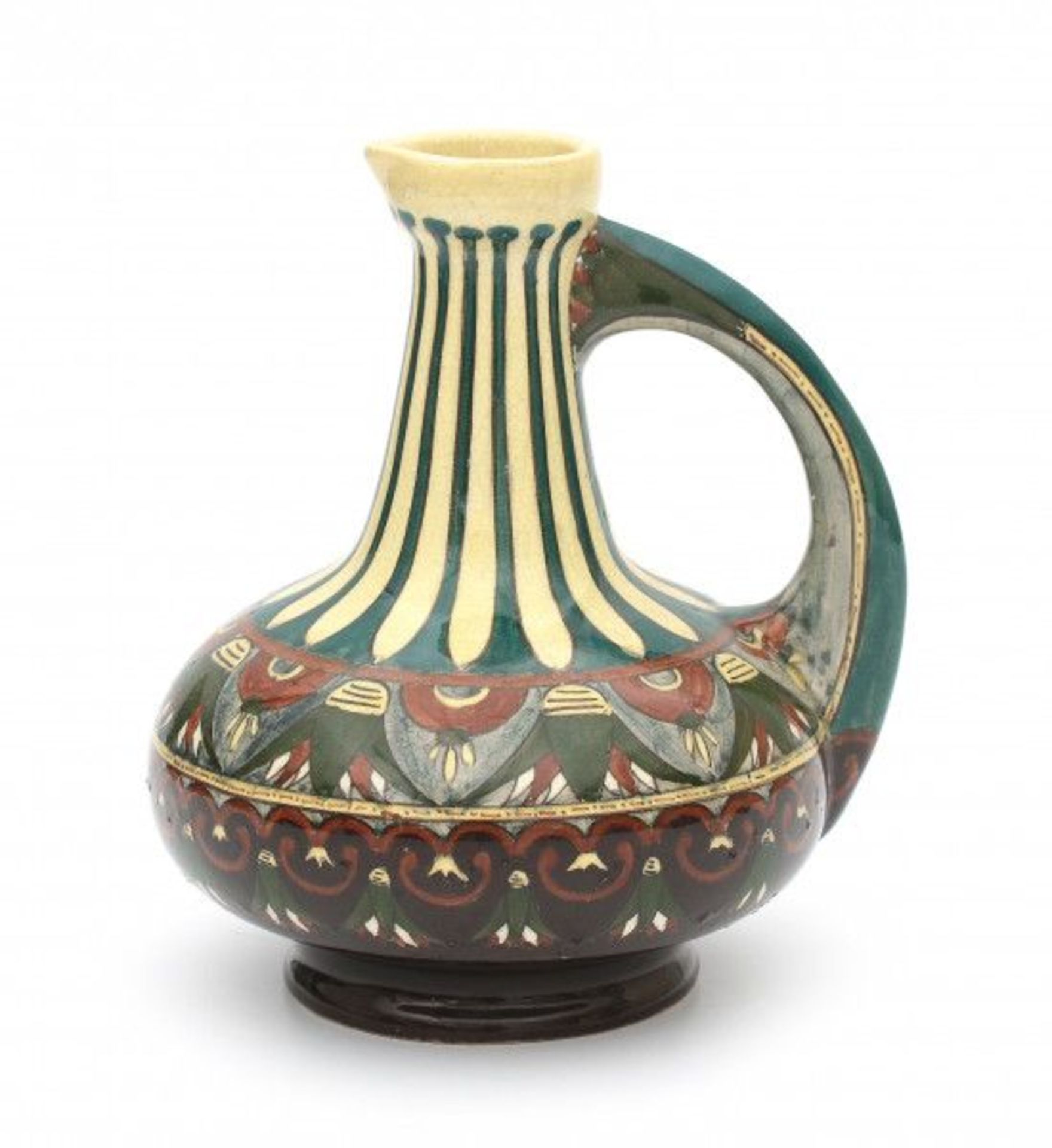 Wed. Brantjes & Co., PurmerendA ceramic pitcher with repeating stylized floral pattern, signed