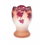 Legras, FranceA red painted cameo etched glass vase with compressed top rim, from the Rubis series,