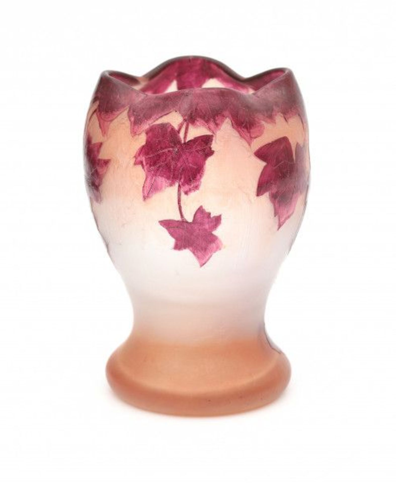 Legras, FranceA red painted cameo etched glass vase with compressed top rim, from the Rubis series,