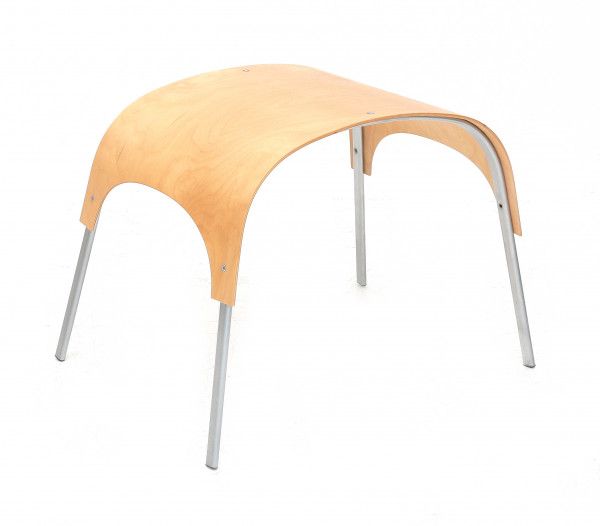 NordicTwo stools, birch plywood seat with matt aluminium frame, possibly Finnish.41,5 x 57,5 x 42 - Image 2 of 2