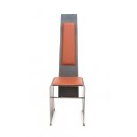 EightiesA chair constructed of steel sheets, the backrest and seat with leatherette upholstered