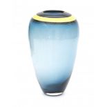 Eric LindgrenA blue and yellow studio glass vase, signed underneath: Eric Lindgren, and with year