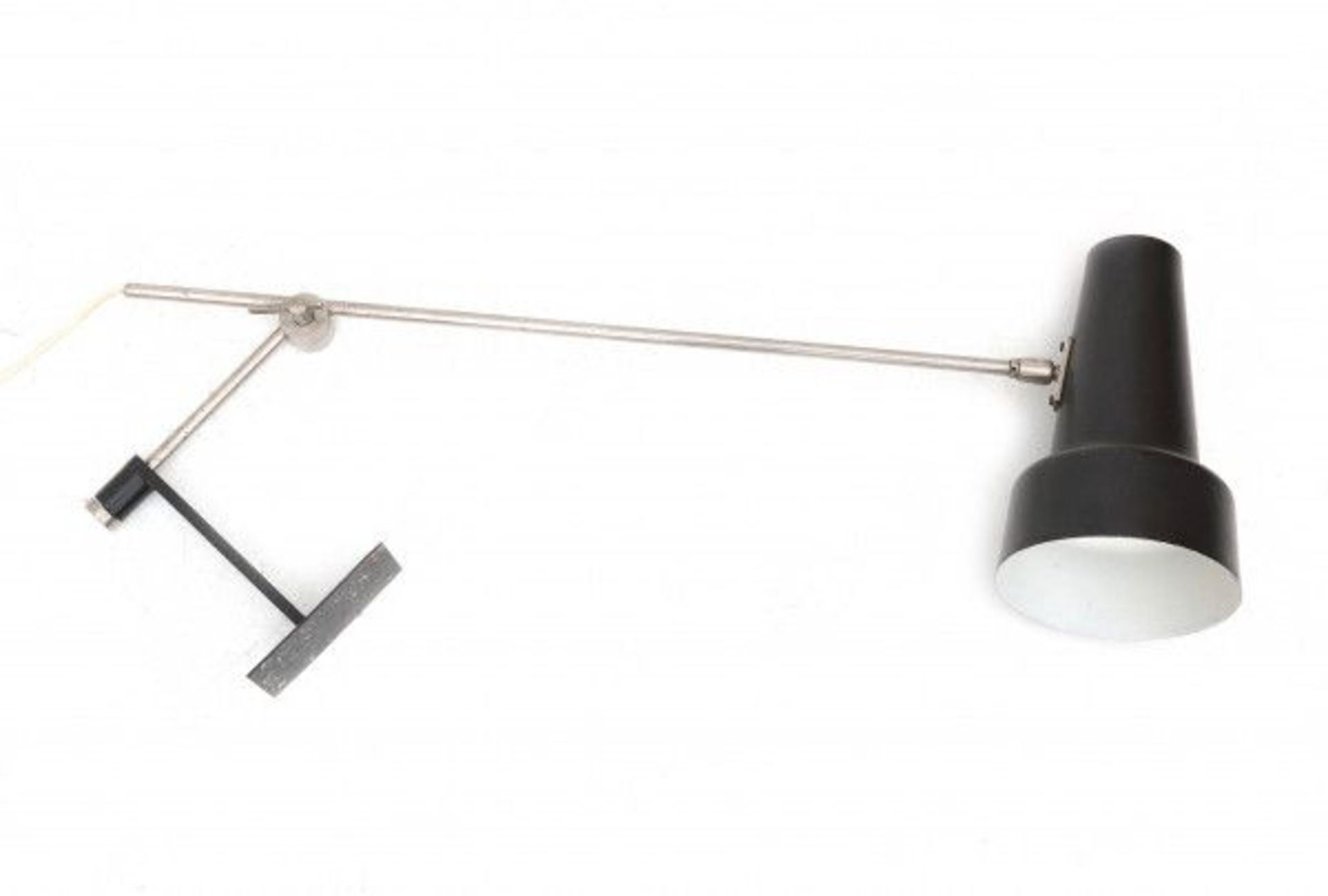 Willem HagoortA nickle-plated and black lacquered metal adjustable wall lamp with circular metal