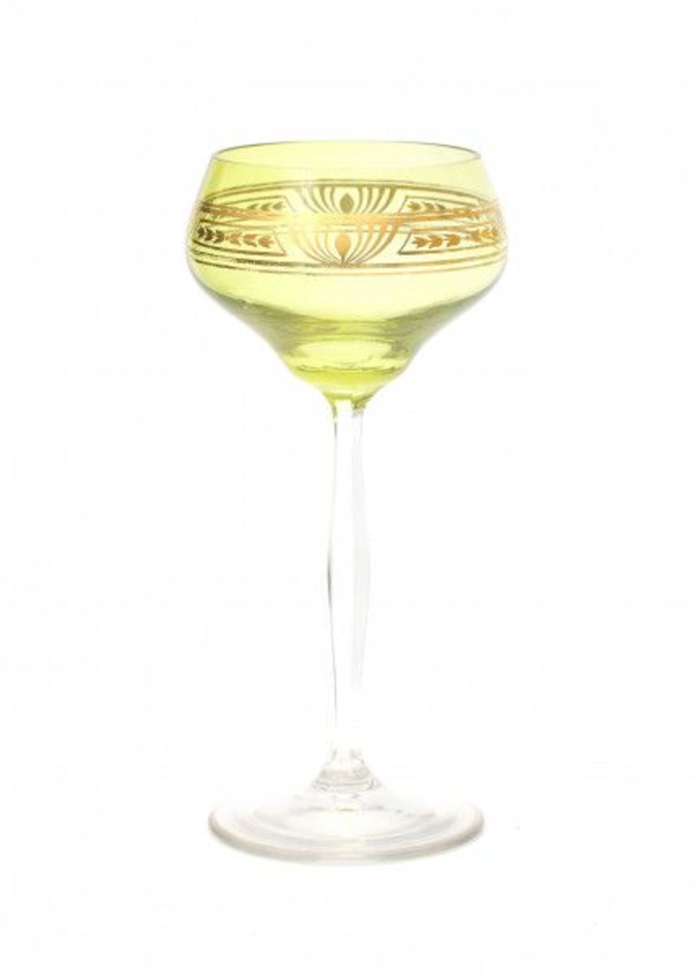 JugendstilTen white wine glasses with facet cut stems and green cuppa with gilt pattern, German/ - Bild 2 aus 2