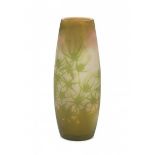 Emile Gallé (1846-1904)A swollen cylindrical cameo glass vase with green pattern of thistles, circa