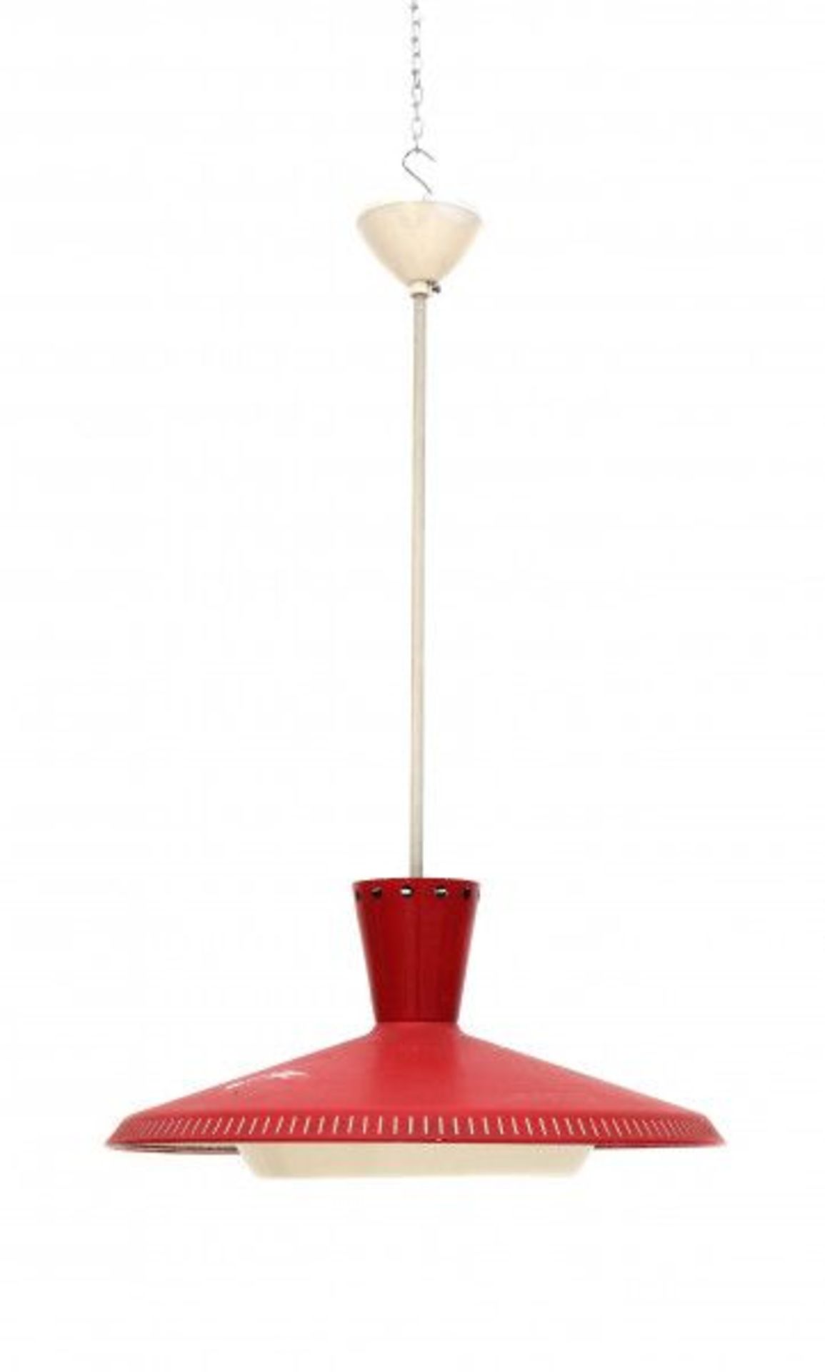 Louis Kalff (1897-1976)A red and white lacquered metal hanging lamp, model NB 93, produced by