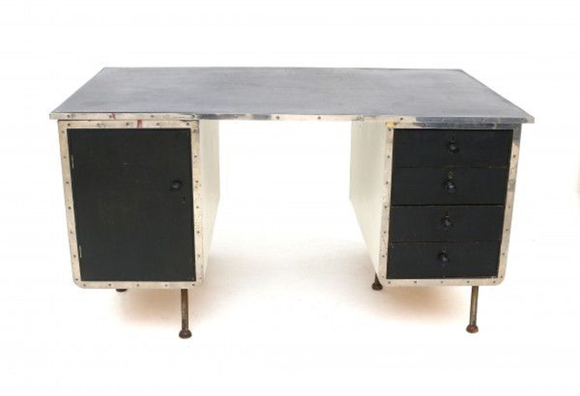 Sybold van Ravesteyn (1889-1983)A rare twin pedestal desk, black lacquered wood and white lacquered