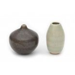 Kozo Ikemoto (1946)A grey glazed stoneware vase with small top rim, together with a celadon glazed