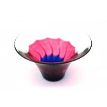 Floris Meydam (1919-2011)A clear glass bowl with everted rim, internally decorated in pink and