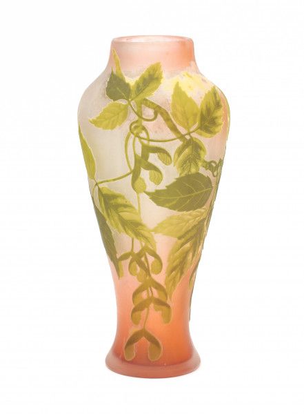 Emile Gallé (1846-1904)A baluster shaped cameo glass vase decorated with maple leafs in green on a
