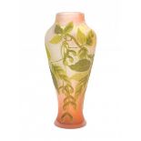 Emile Gallé (1846-1904)A baluster shaped cameo glass vase decorated with maple leafs in green on a