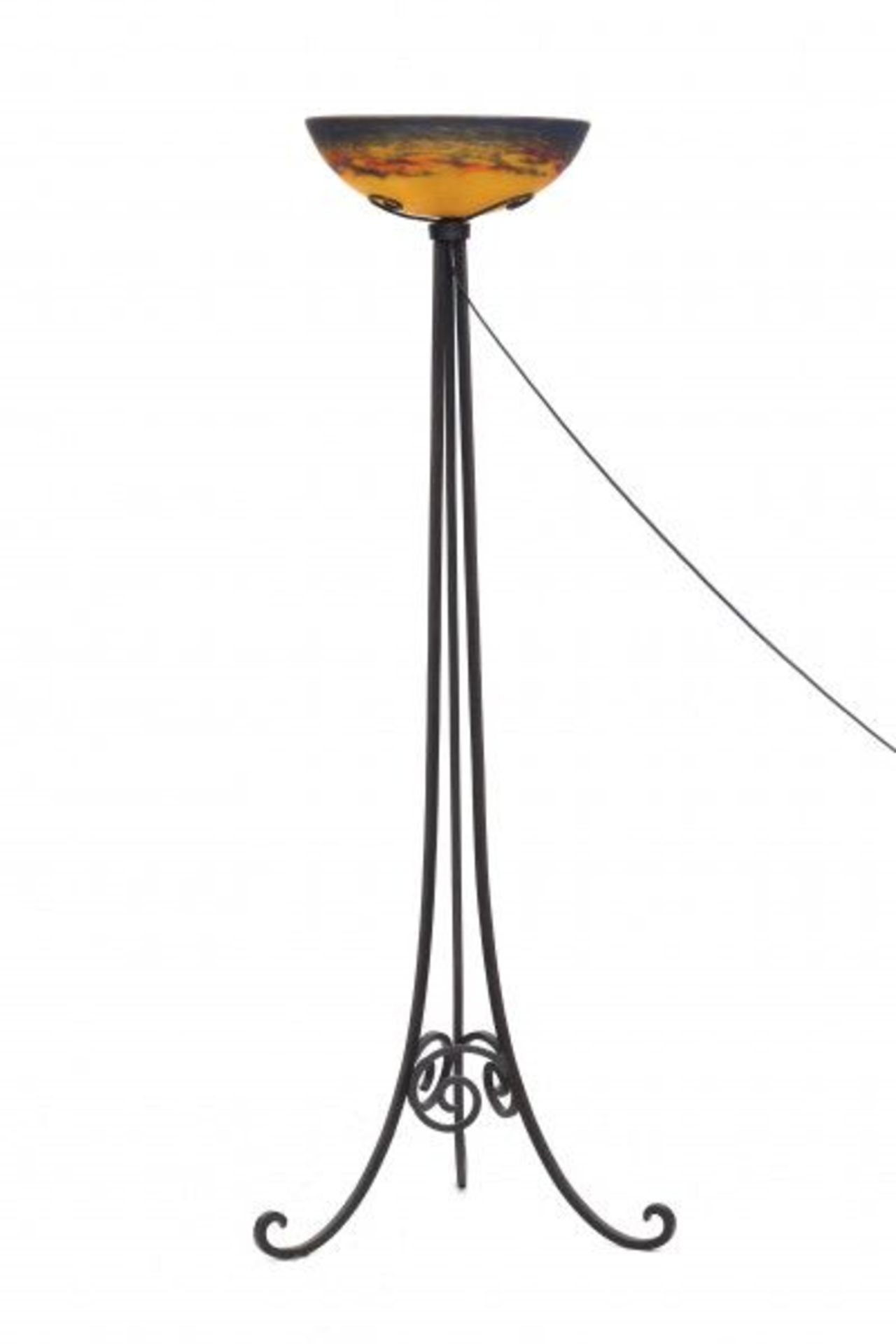 Muller Frères, LunévilleA wrought iron floorlamp with mottled glass shade, Art Deco, the shade