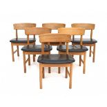 Børge Mogensen (1914-1972)A set of six teak dining chairs with black seats, model 3236, produced by