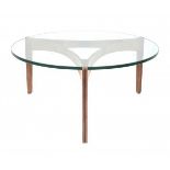 Sven Ellekaer (1926-1984)A rosewood tripod coffee table with thick circular glass top, produced by