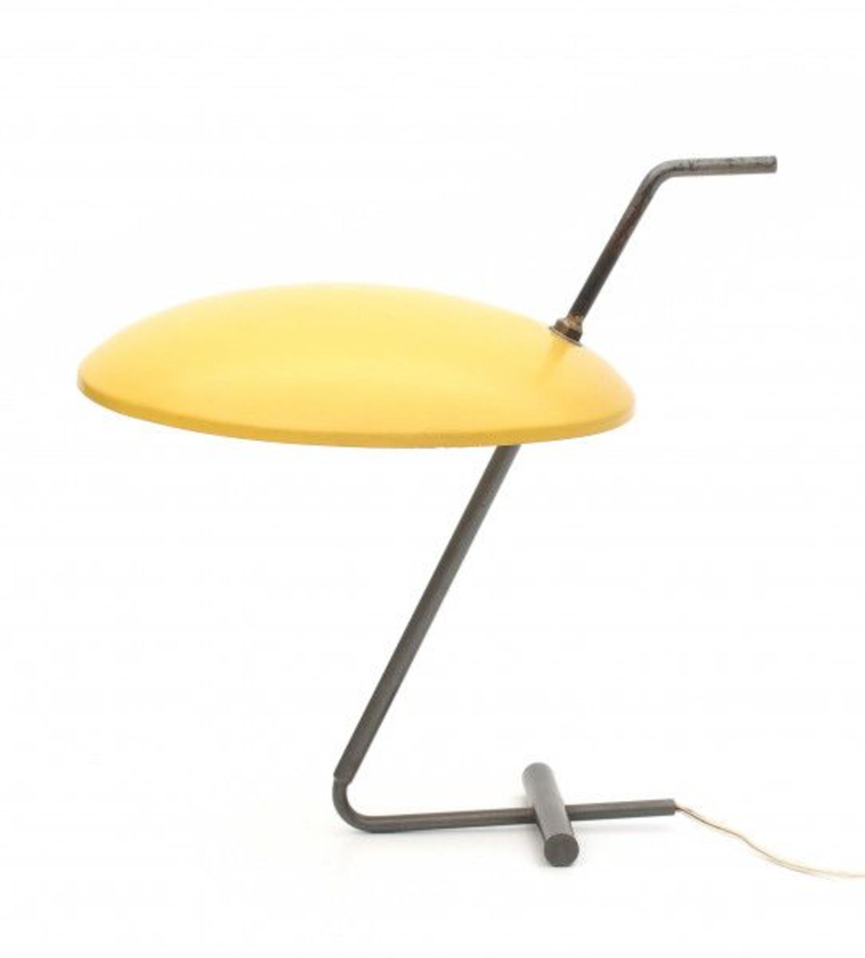 Midcentury ModernA grey and yellow lacquered metal desk lamp, unknown produced, possibly a