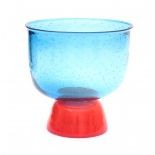 Marek BartkoA blue studioglass bowl internally decorated with airbubble pattern, on red base,