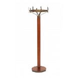 A coat stand, oak with brass, circa 1900-1910, one hook missing.173 cm. h.