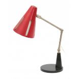 H. Th. A. Busquet (1914-1977)A nickle-plated, black, red and white lacquered metal desk lamp on