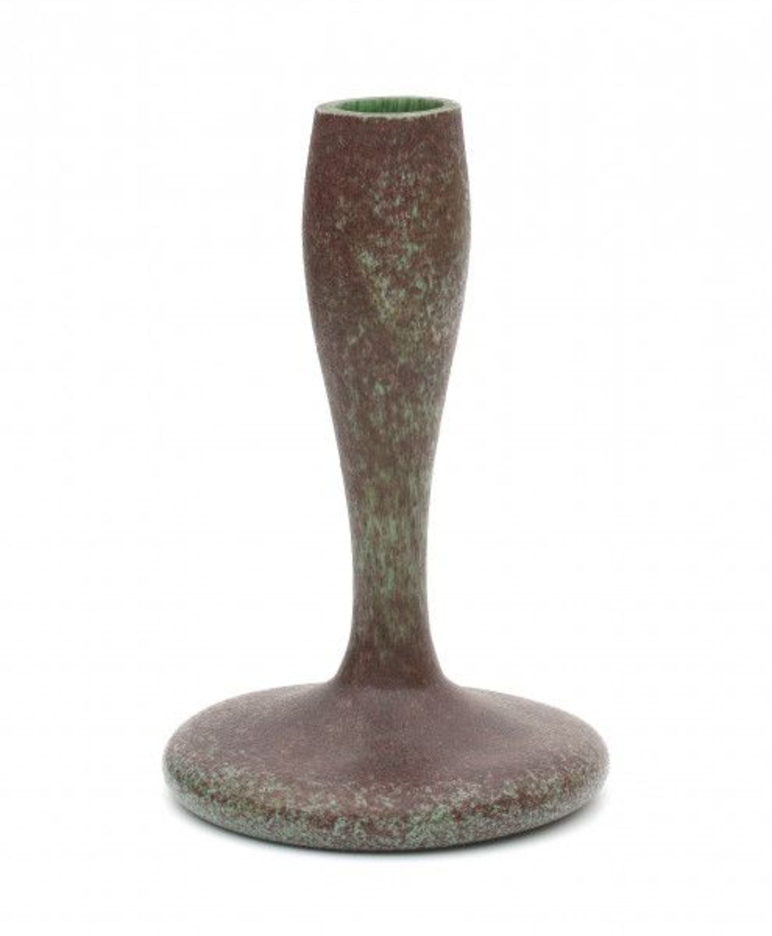 JugendstilA green glass vase with brown enamelled body, unsigned, chip to rim.22 cm. h.