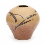 Ryozo Miki (1942)A stoneware vase decorated with plant branch, signed underneath R. Miki.27 cm. h.