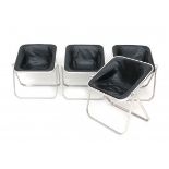 Giancarlo Piretti (1940)Four aluminium foldable chairs with black leatherette seats, model 'Plona',