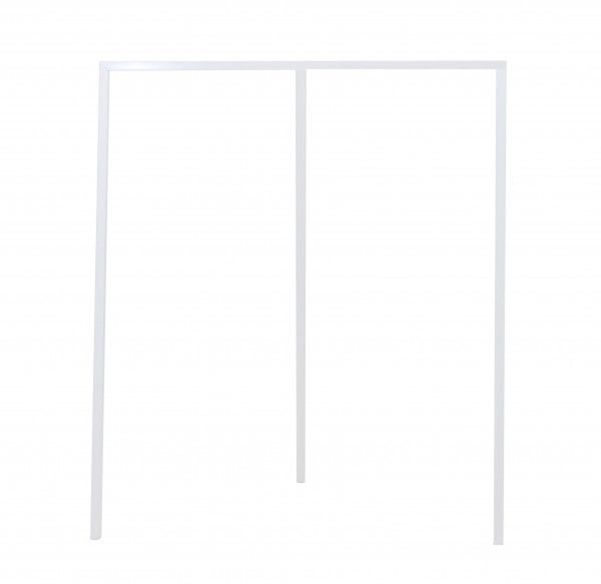 A modern white lacquered metal rack; an enlargement of a trestle.150 x 130 x 65 cm. (hxwxd)